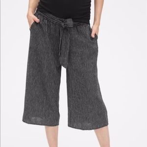 GAP Maternity Stripe Linen Wide-Leg Crop Pants